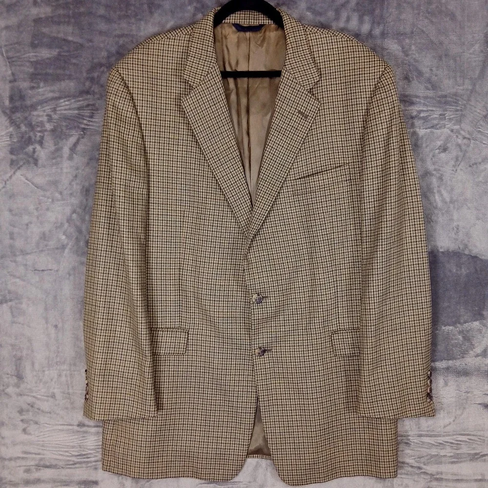 Burberrys of London‎ Vintage Mens Blazer 46 Long Brown Wool Cambridge Check 90s